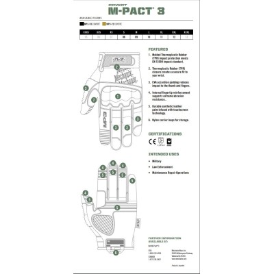 M Перчатки Mechanix Wear M-Pact 3 Covert, черные