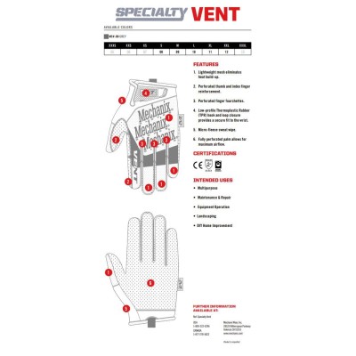 S Перчатки Mechanix Wear Specialty Vent White-Grey